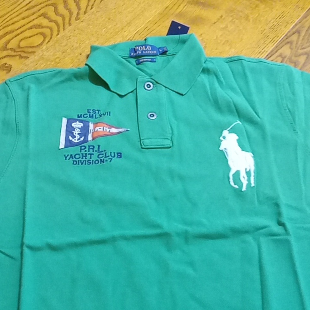 Ralph Lauren Polo Mens Short Sleeves Shirt Large Pull Over GREEN Yacht Club Pony